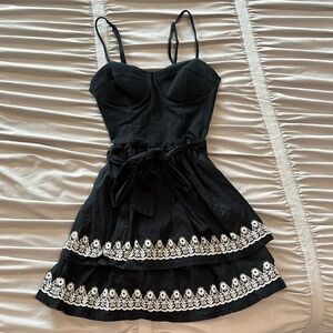 Black and White Floral Tiered Mini Dress